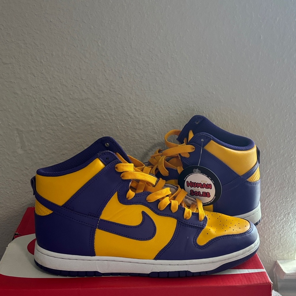 Nike Purple and Yellow High-Top Sneakers